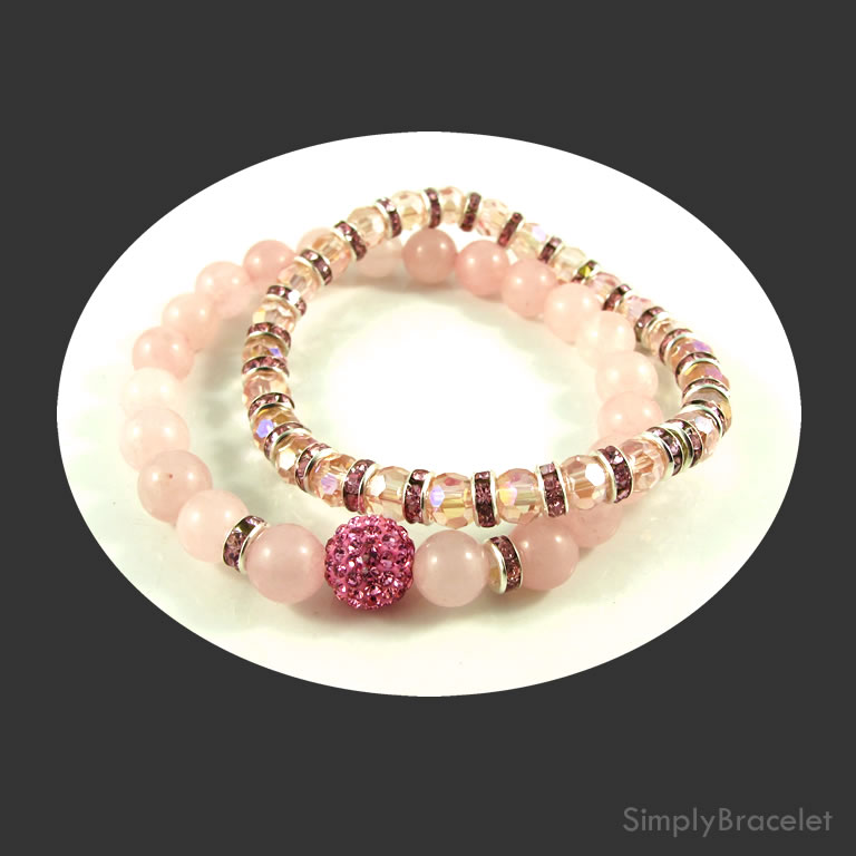 Simply Rose Quartz, pink quartz LOVE bracelet set - 7.5 inch - Click Image to Close