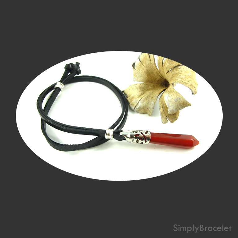 Leather cord, black, 28 inch, dyed Carnelian pendant necklace. - Click Image to Close