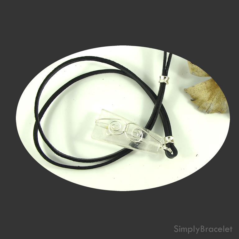 Leather cord, black, 28 inch, Crystal Quartz pendant necklace.
