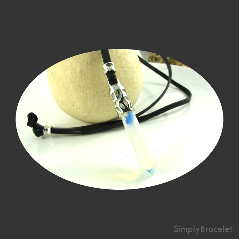 Leather cord, black, 28 inch, Opal Glass pendant necklace. Each.