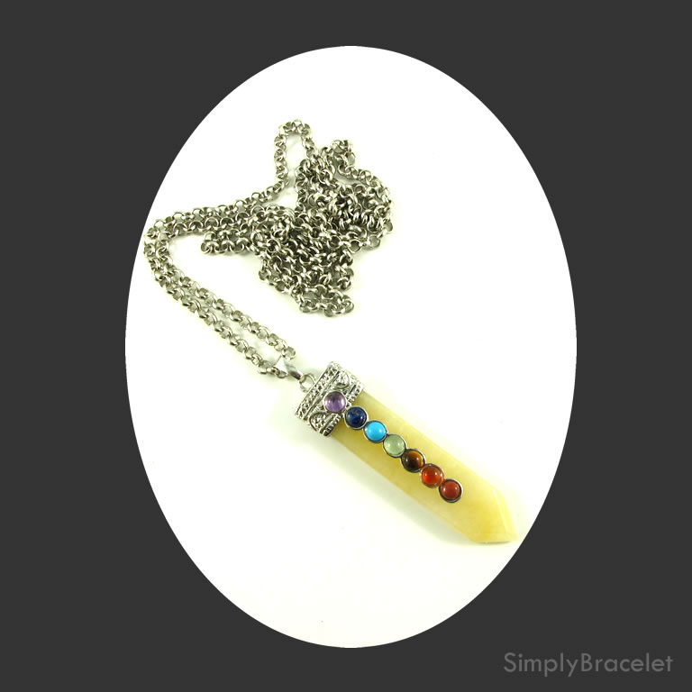 Necklace, 30 inch, 4mm rolo chain, Chakra Yellow Jade Pendant.