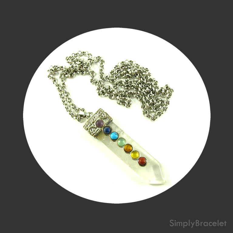 Necklace, 30 inch, 4mm rolo chain, Chakra Crystal Quartz Pendant